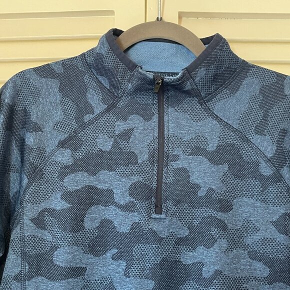 Hickey Freeman Men's Camo Jacquard Quarter Zip medium blue jacket *flaw* - Picture 4 of 11